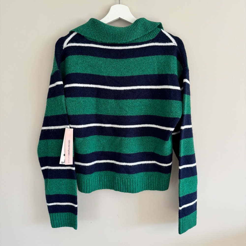 NWT Aqua Striped Polo Sweater - Exclusive In Green Multi size S - Picture 10 of 16